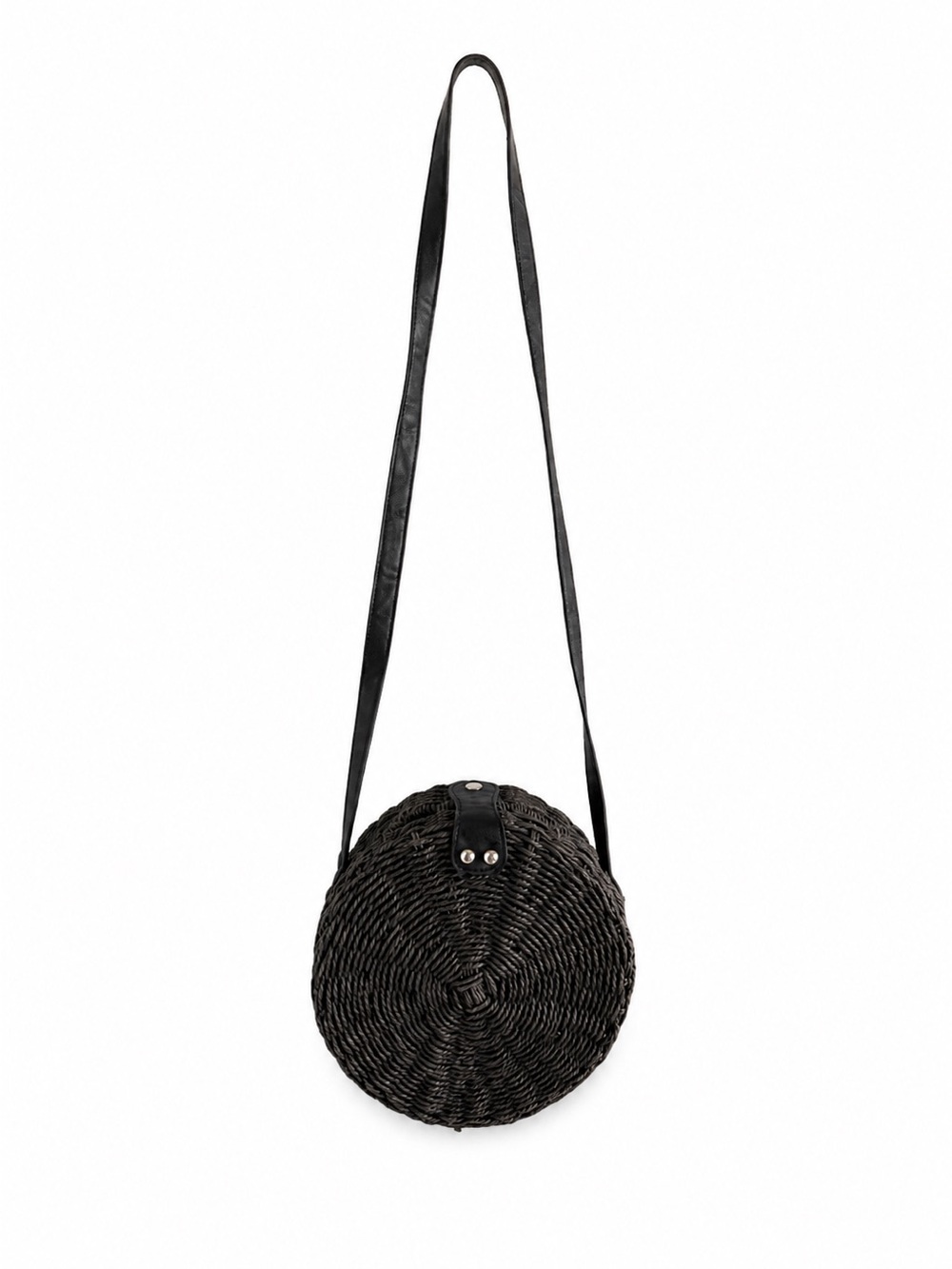 Vintage Black Round Woven Raffia Crossbody Bag